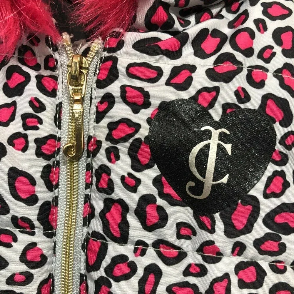 Juicy Couture Puff Vest Pink Leopard Faux Fur Trim Infant Girls Size 12 Months